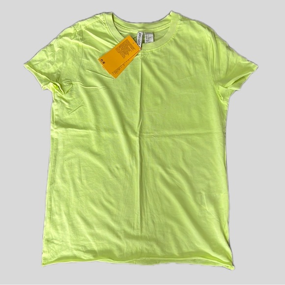 H&M Divided Crop Jersey T-Shirt Top Neon Green Yellow Size Small - Picture 1 of 7